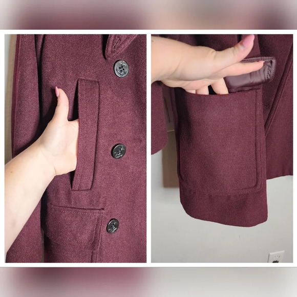 GAP Wool-blend Burgundy Double-breasted Long Pea Coat Heavy Women's Size Large - Picture 5 of 16